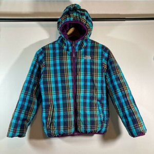 The North Face Puffer Jacket Girls Medium 10/12 Purple Hooded Reversible Jacket